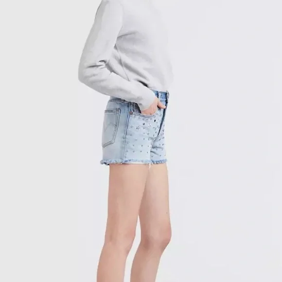 Levi's 501 High Rise Embellished Asteroid Studs Light Wash Cutoff Shorts sz 24 - Picture 9 of 10